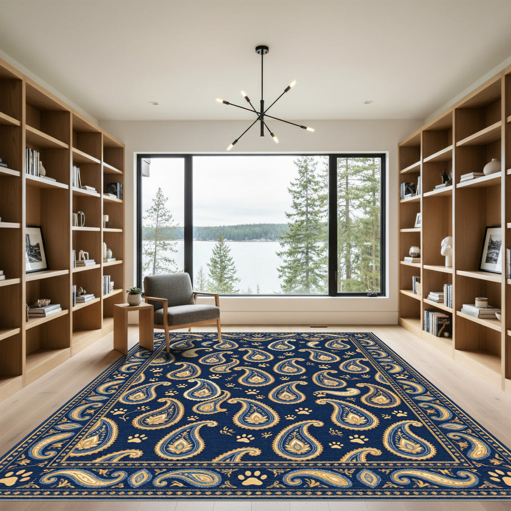 Navy Blue Paisley with Golden Paw Rug