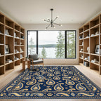 Navy Blue Paisley with Golden Paw Rug