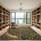 Ornate Golden Medallion Emerald Floral Rug