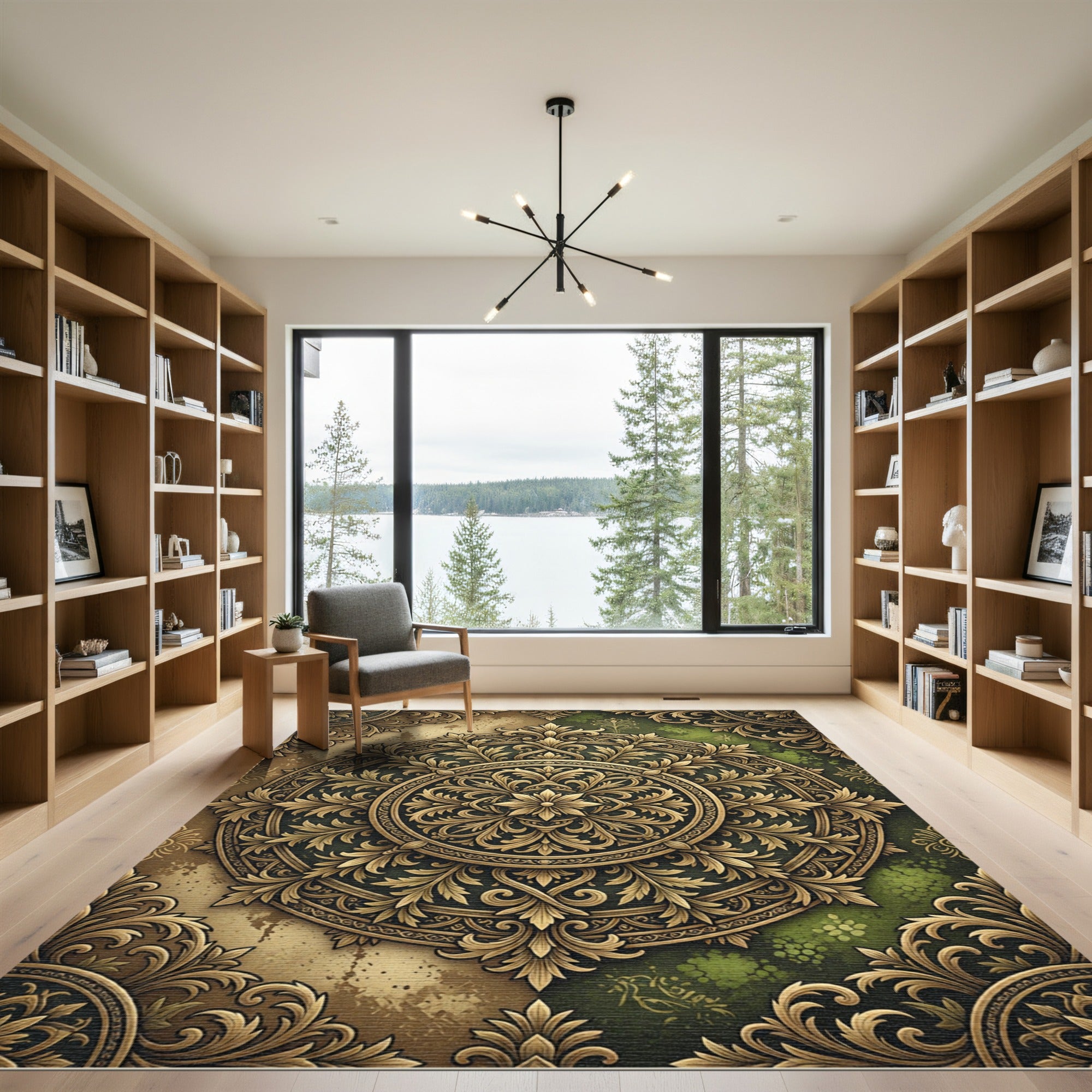 Ornate Golden Medallion Emerald Floral Rug