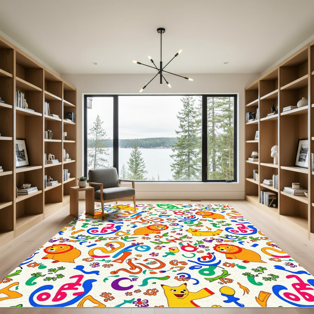 Playful Lion Cub Whimsical Alphabet Rug