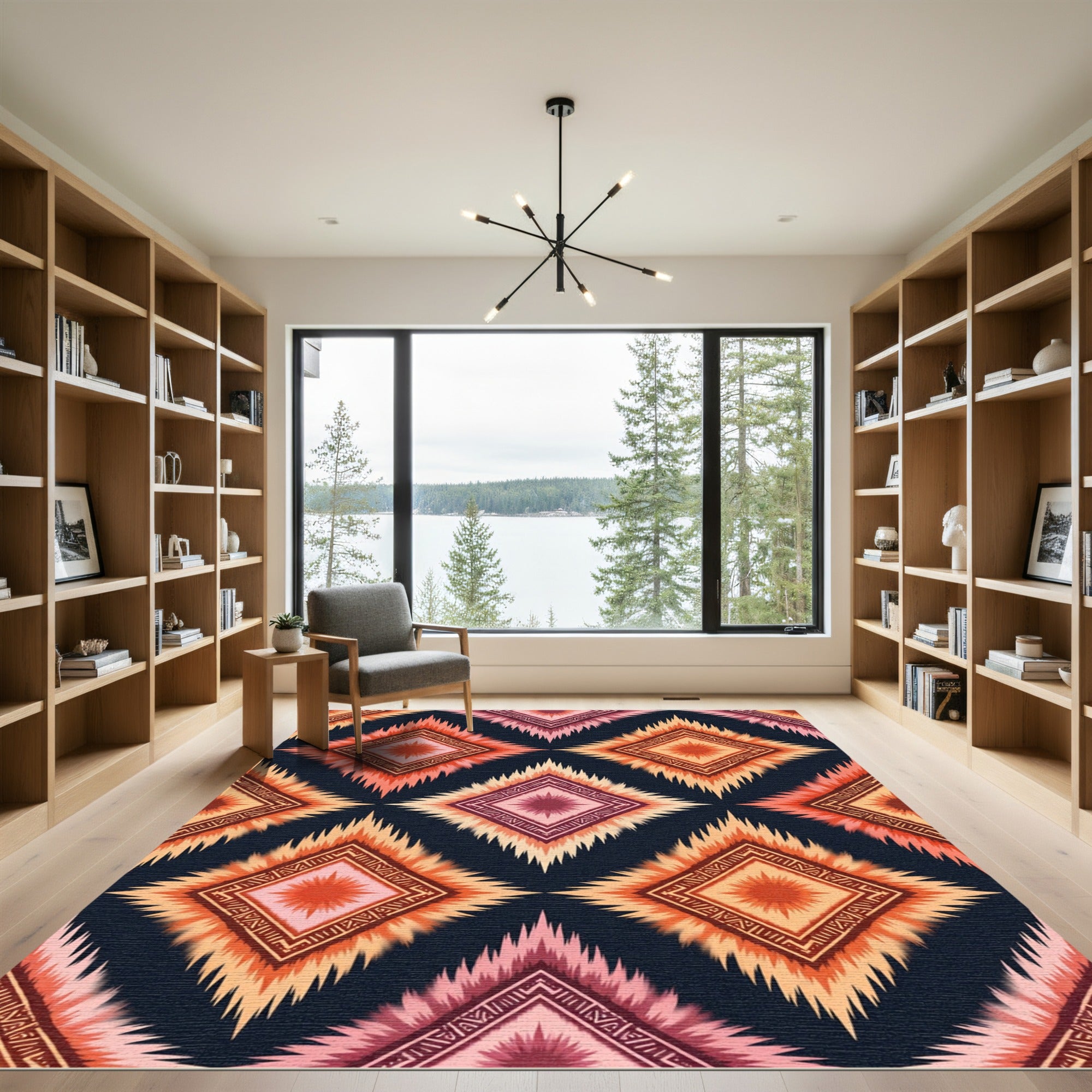Red Orange Diamond Ethnic Tribal Rug