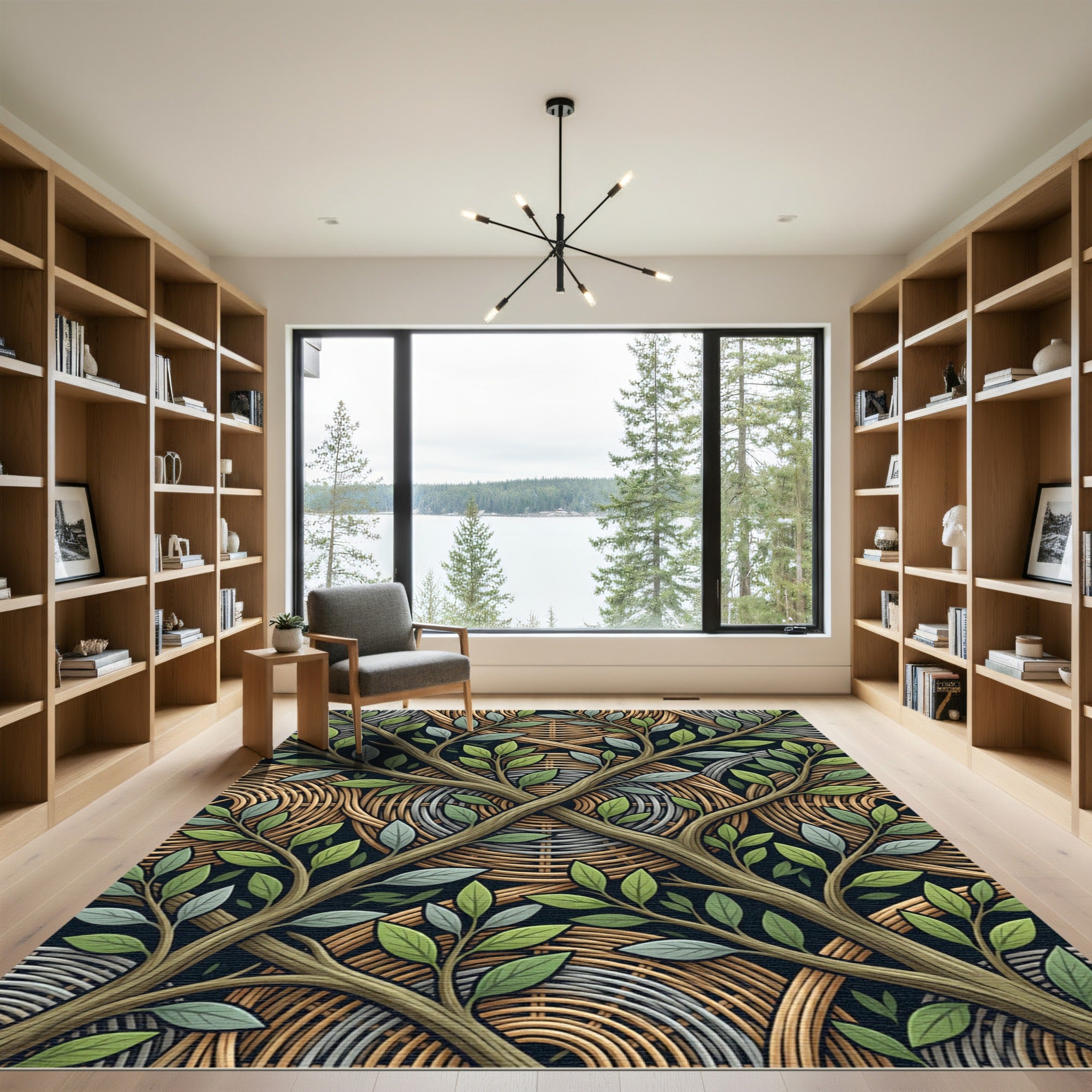 Lush Botanical Vine Woven Swirl Rug