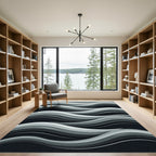 Modern Gray Layered Wave Composition Rug