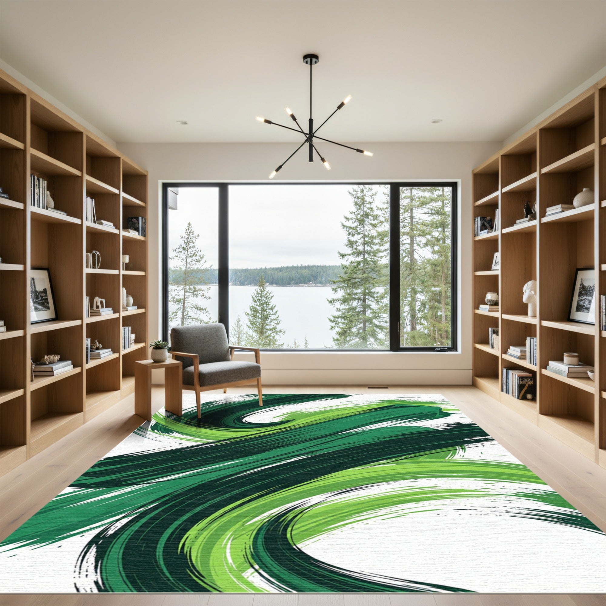 Vibrant Abstract Emerald Swirl Echo Rug