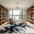 Modern Monochrome Fluid Ink Abstract Art Rug