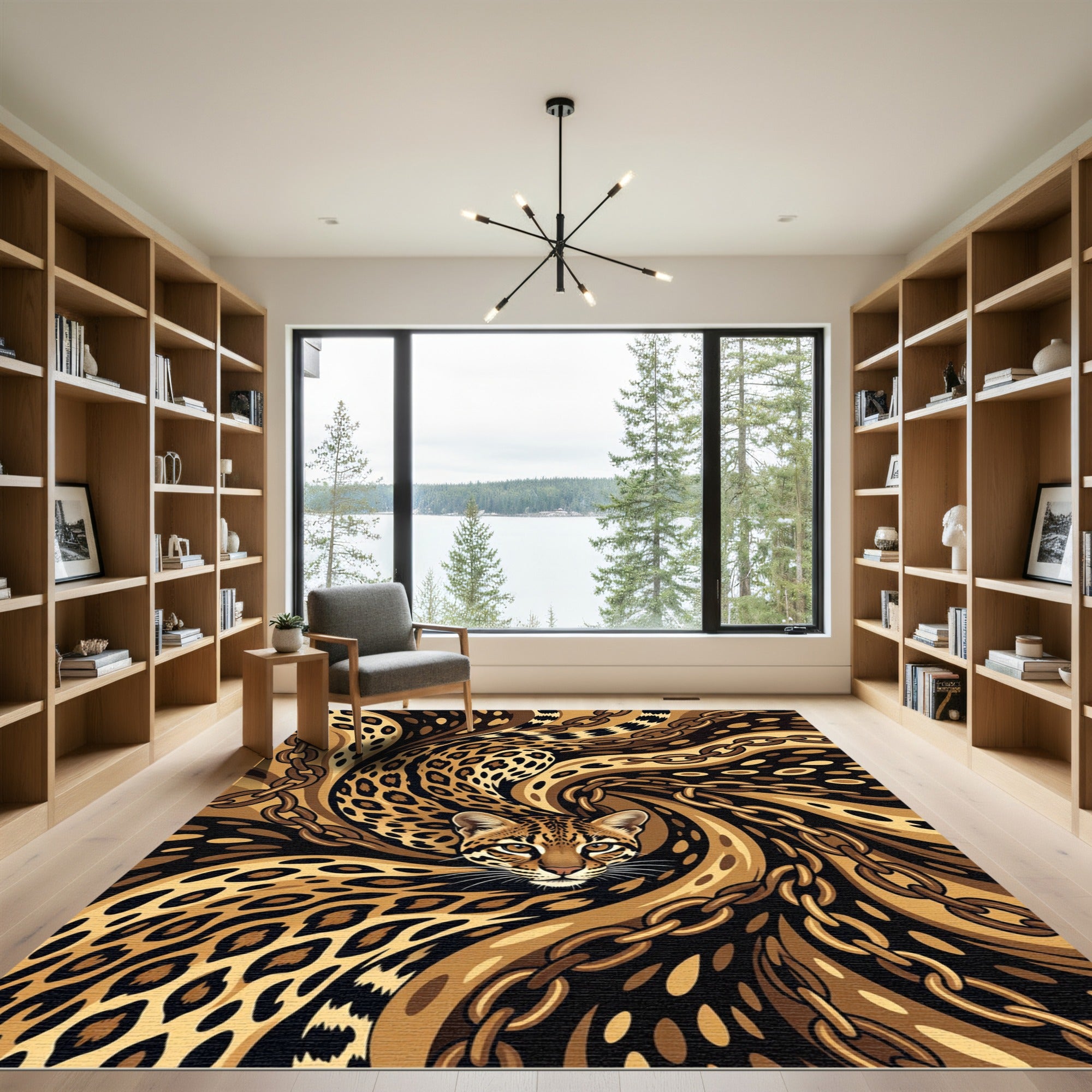 Golden Ocelot Chain Swirl Rug