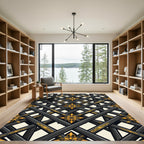 Black Gold Lattice Floral Medallion Rug