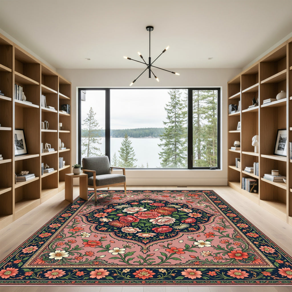 Coral Rose Garden Floral Medallion Rug