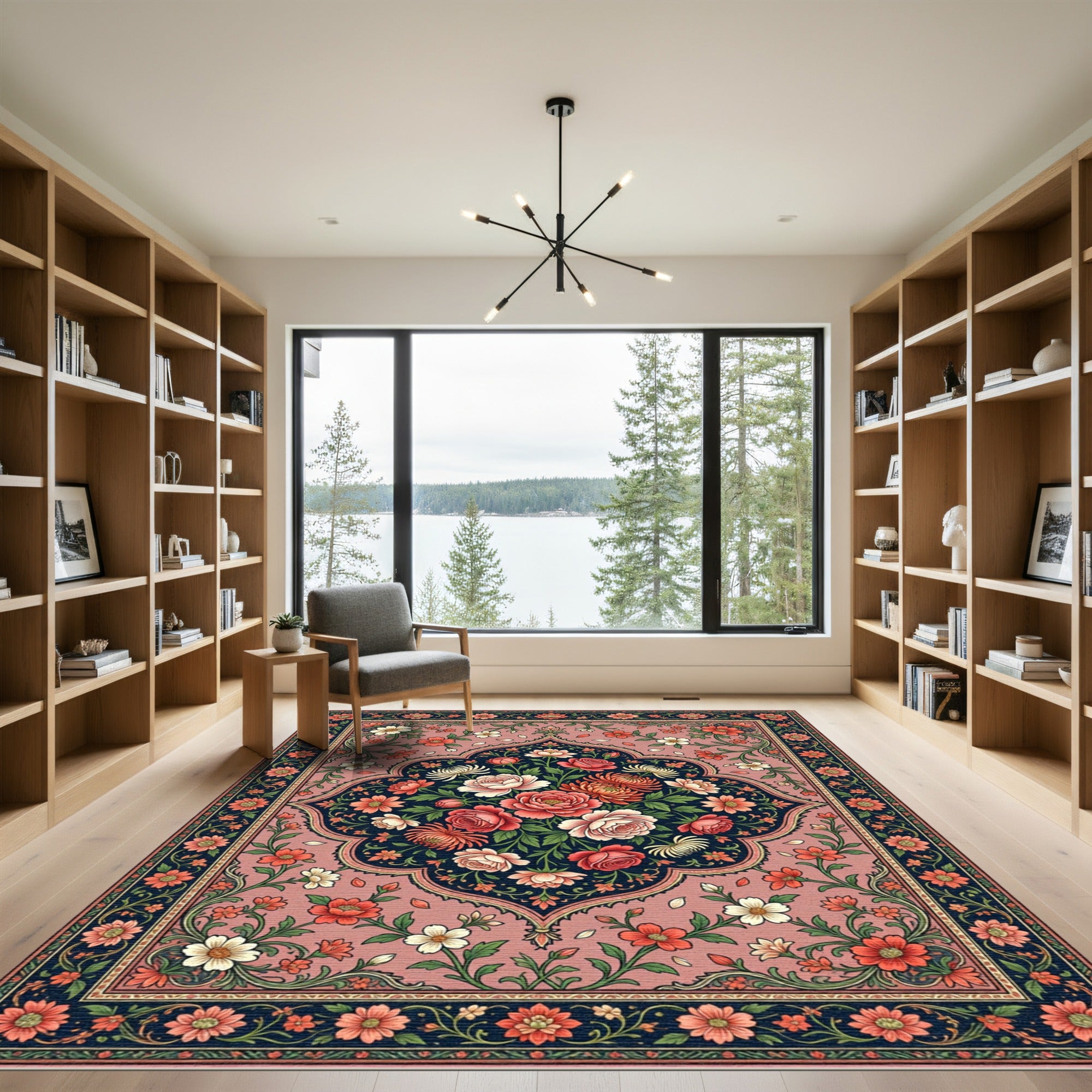 Coral Rose Garden Floral Medallion Rug