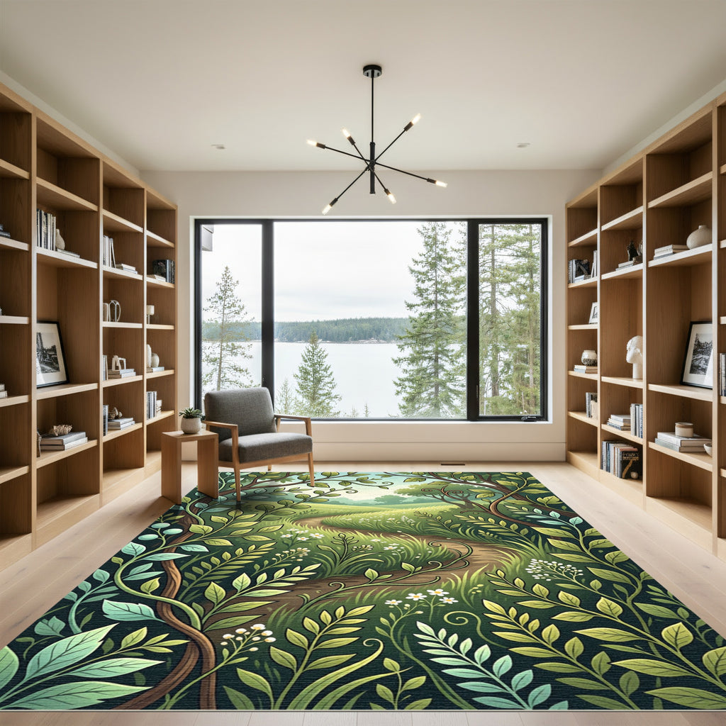 Enchanted Green Meadow Path Forest Rug