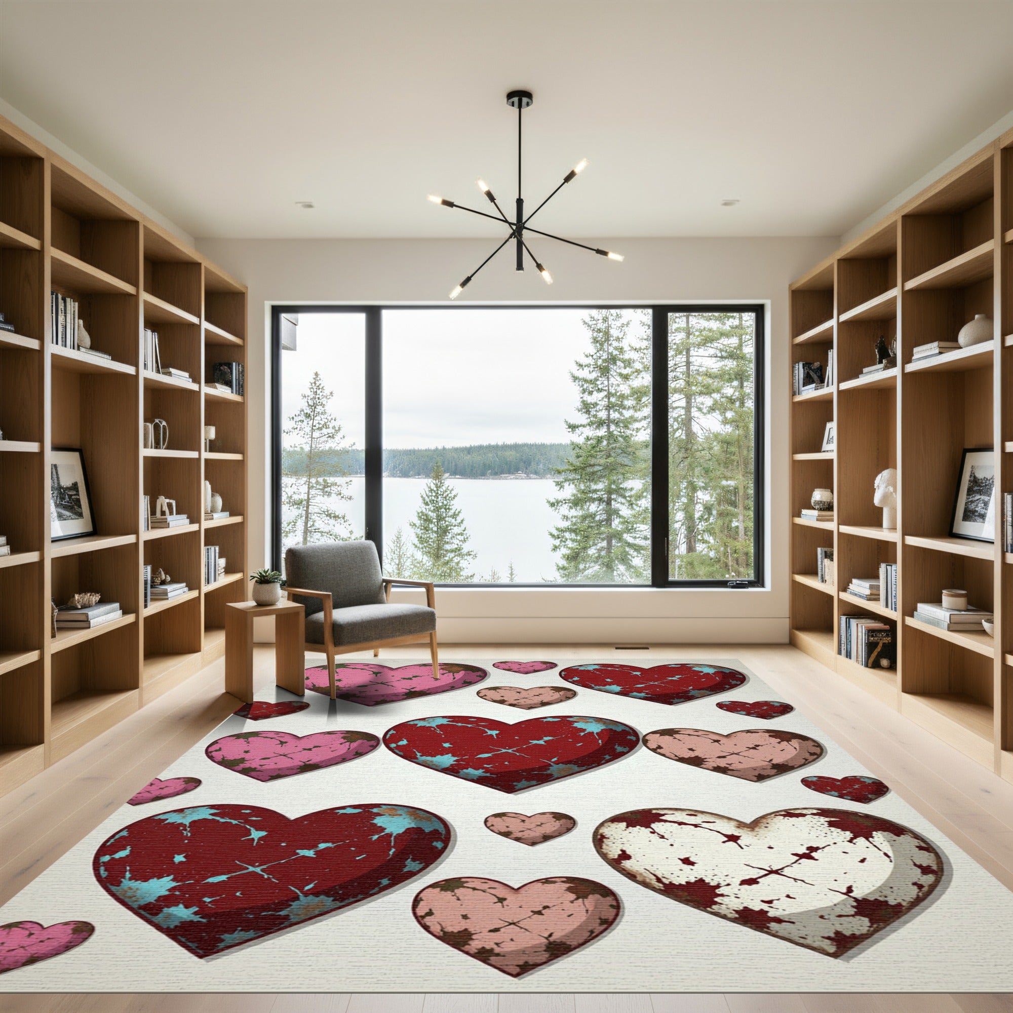 Distressed Multicolored Hearts Scattered Art Rug