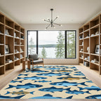Mid Century Modern Blue Schooling Fish Rug