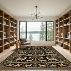 Enchanted Forest Deer Black Tapestry Rug