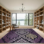 Elegant Purple Gold Damask Scroll Rug