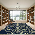 Navy Blue Geometric Snowflake Hexagon Rug