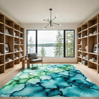 Ethereal Teal and Emerald Alcohol Ink Rug