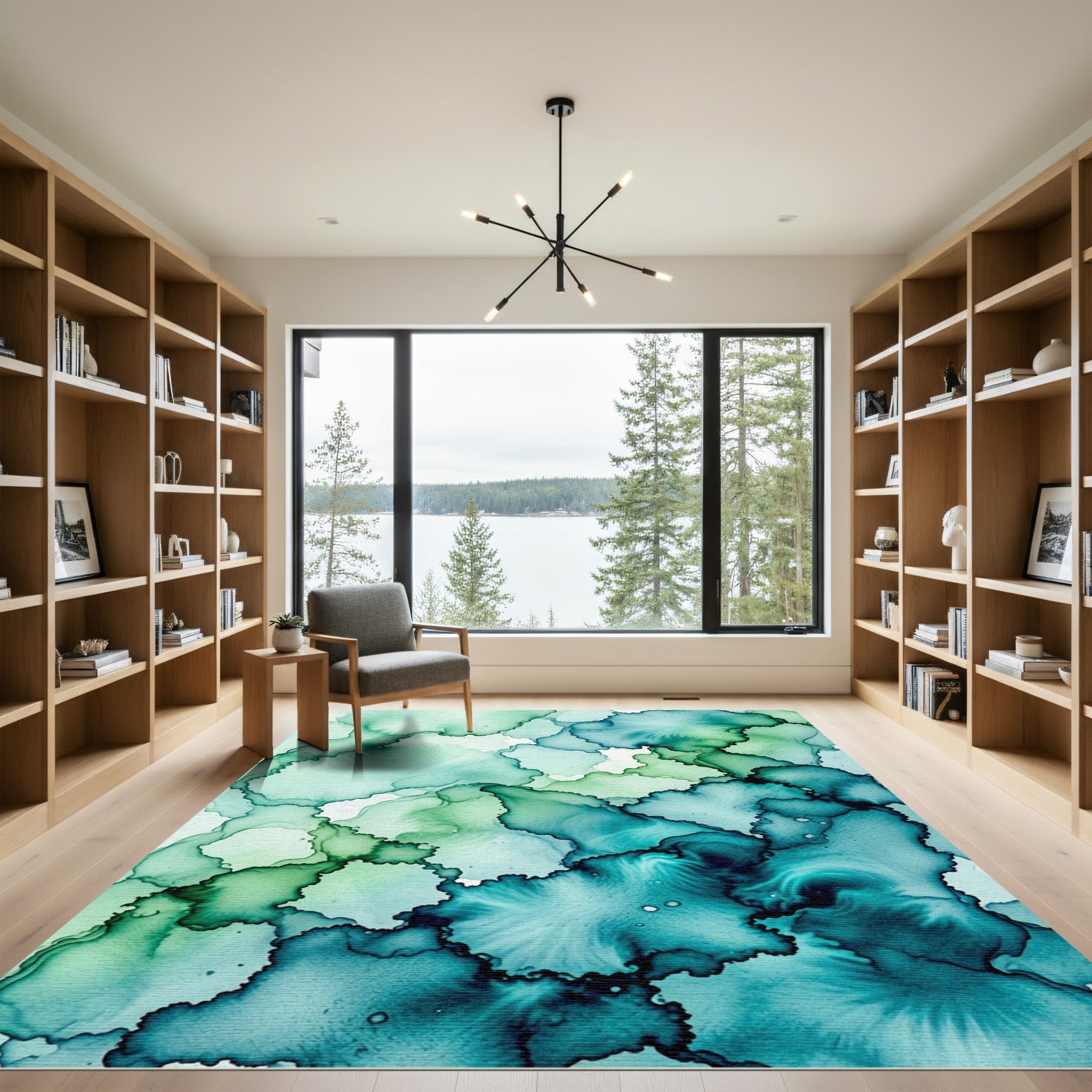 Ethereal Teal and Emerald Alcohol Ink Rug