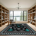 Black Bird Snowflake Winter Scene Rug