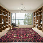 Crimson Floral Mandala Circular Ornament Rug