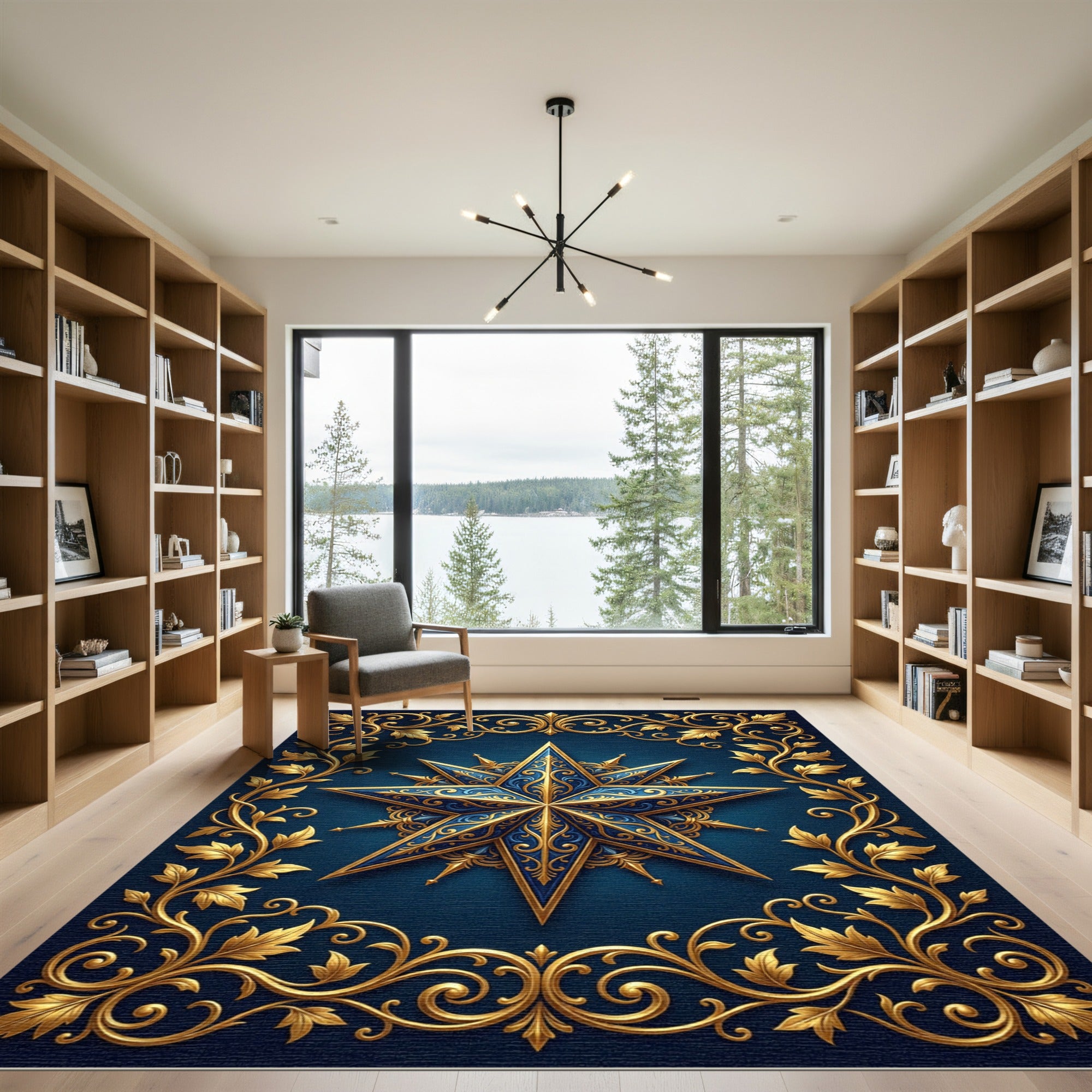 Gilded Navy Celestial Star Filigree Rug