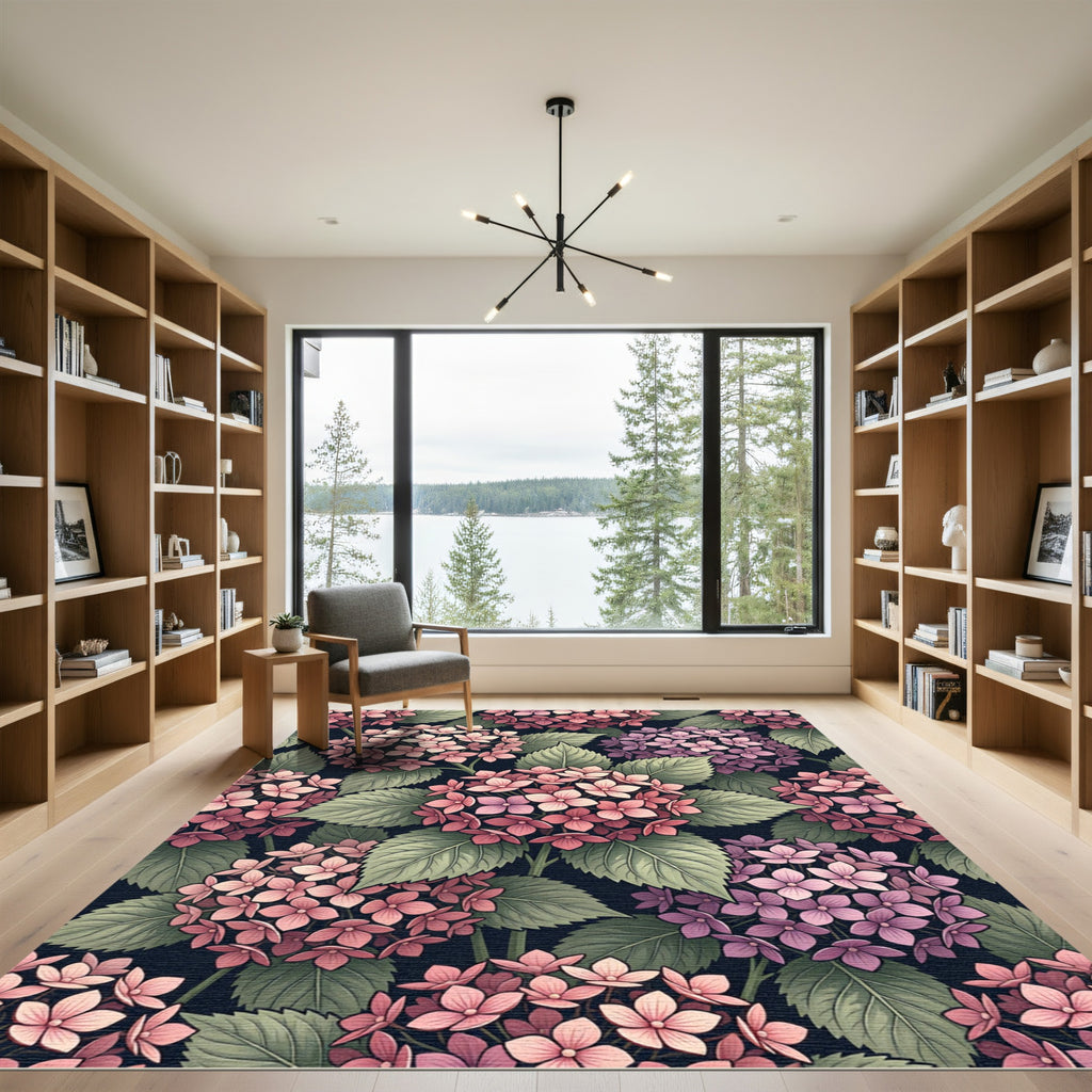 Pink Purple Hydrangea Floral Garden Rug