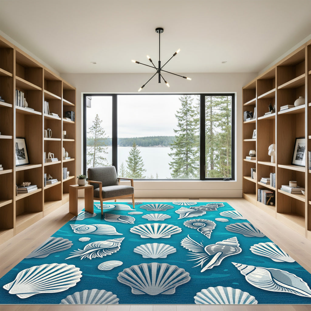 Aqua Blue Seashell Collection Rug