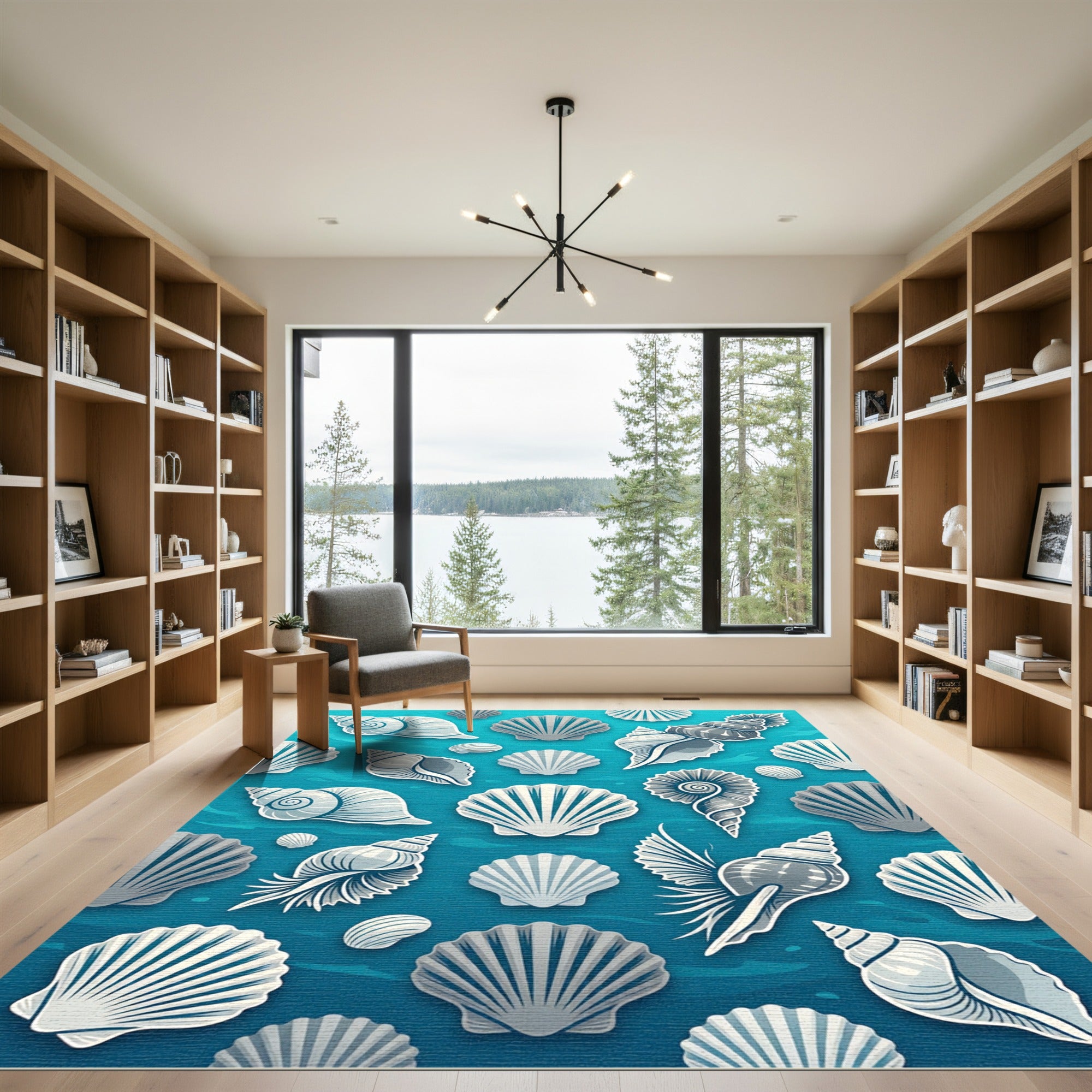 Aqua Blue Seashell Collection Rug