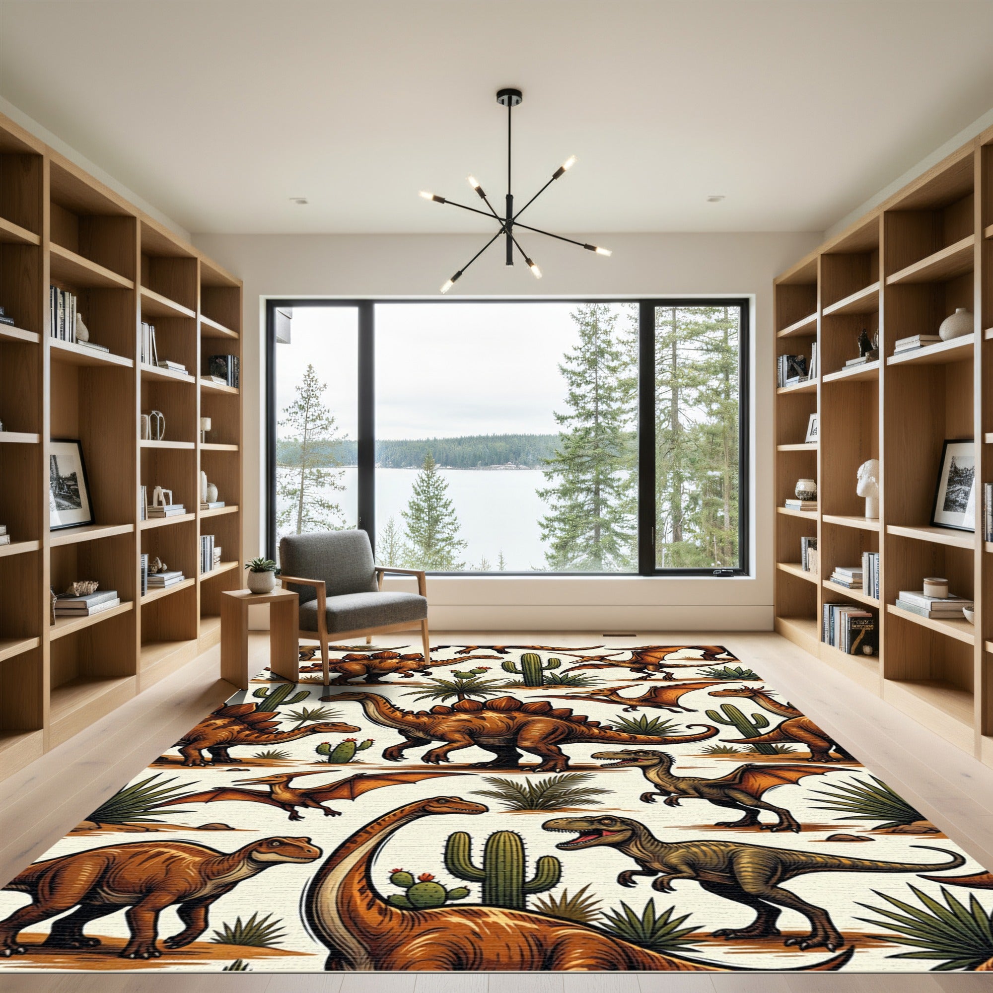 Desert Dinosaur Earthy Tones Illustration Rug