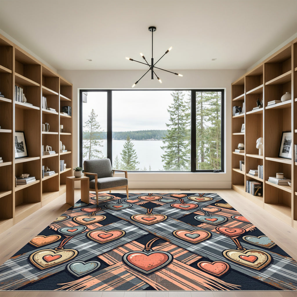 Rustic Plaid Heart Charm Tapestry Rug