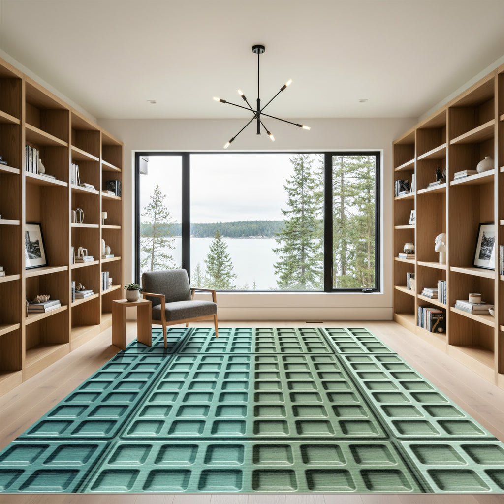 Gradient Seafoam Teal Square Grid Rug