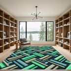 Green Teal Herringbone Blocks Rug
