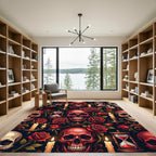 Gothic Red Skull Hourglass Rose Art Rug