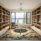 Vintage Nautical Dragon Compass Map Rug