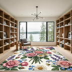 Romantic Pink Rose Daisy Floral Bouquet Rug