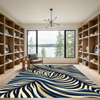 Abstract Swirling Navy and Gold Waves Rug