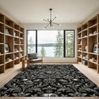 Dark Pomegranate Thistle Floral Damask Rug