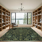 Ornate Gold Green Floral Medallion Rug