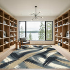 Abstract Brushed Swirls Blue Beige Rug