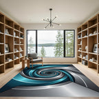Modern Teal and Silver Infinitum Swirl Rug