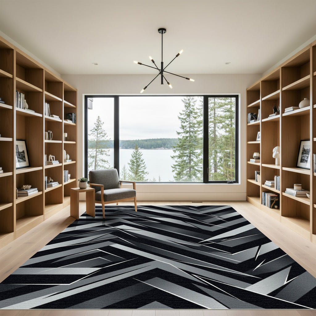 Abstract Gray Geometric Angular Rug