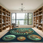 Emerald Teal and Bronze Nautilus Swirl Rug
