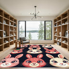 Cute Strawberry Rabbit Bunny Face Grid Rug