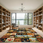 Rustic Autumn Farmhouse Wheat Floral Patchwork Rug