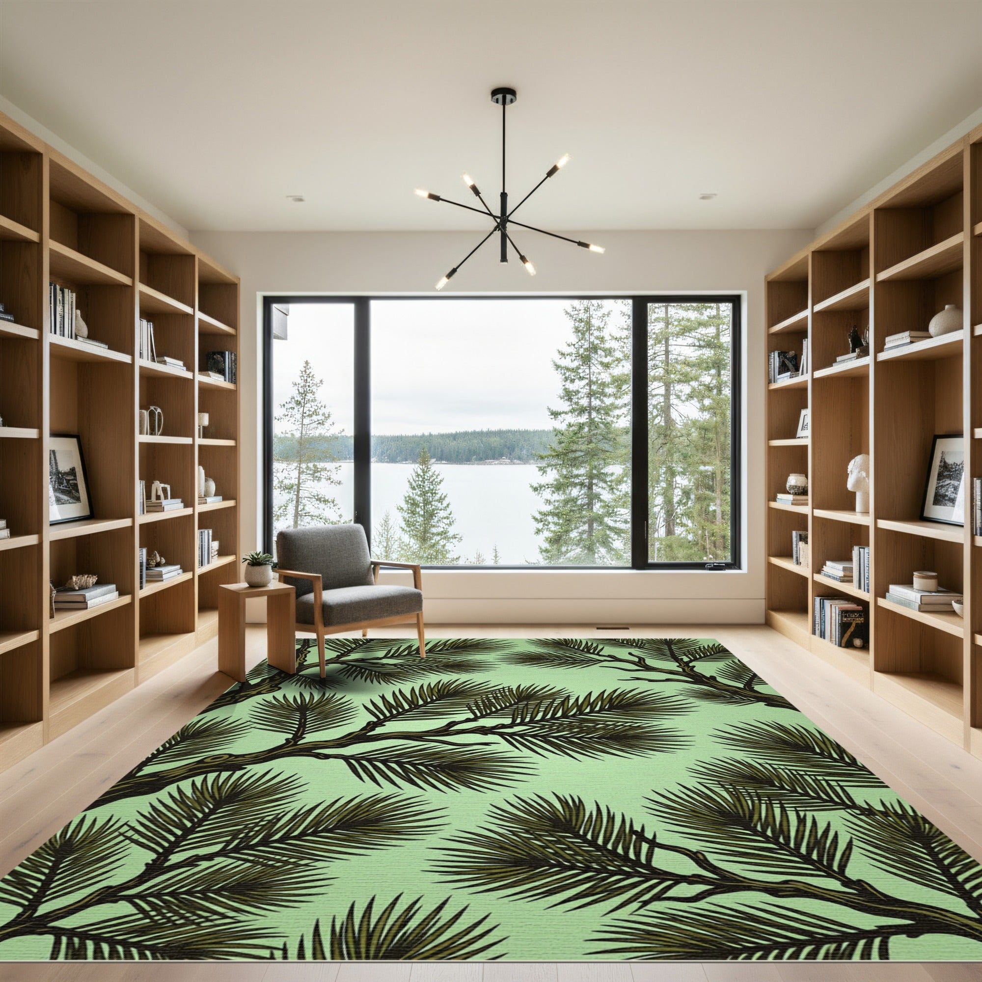 Olive Green Pine Branch Foliage Rug