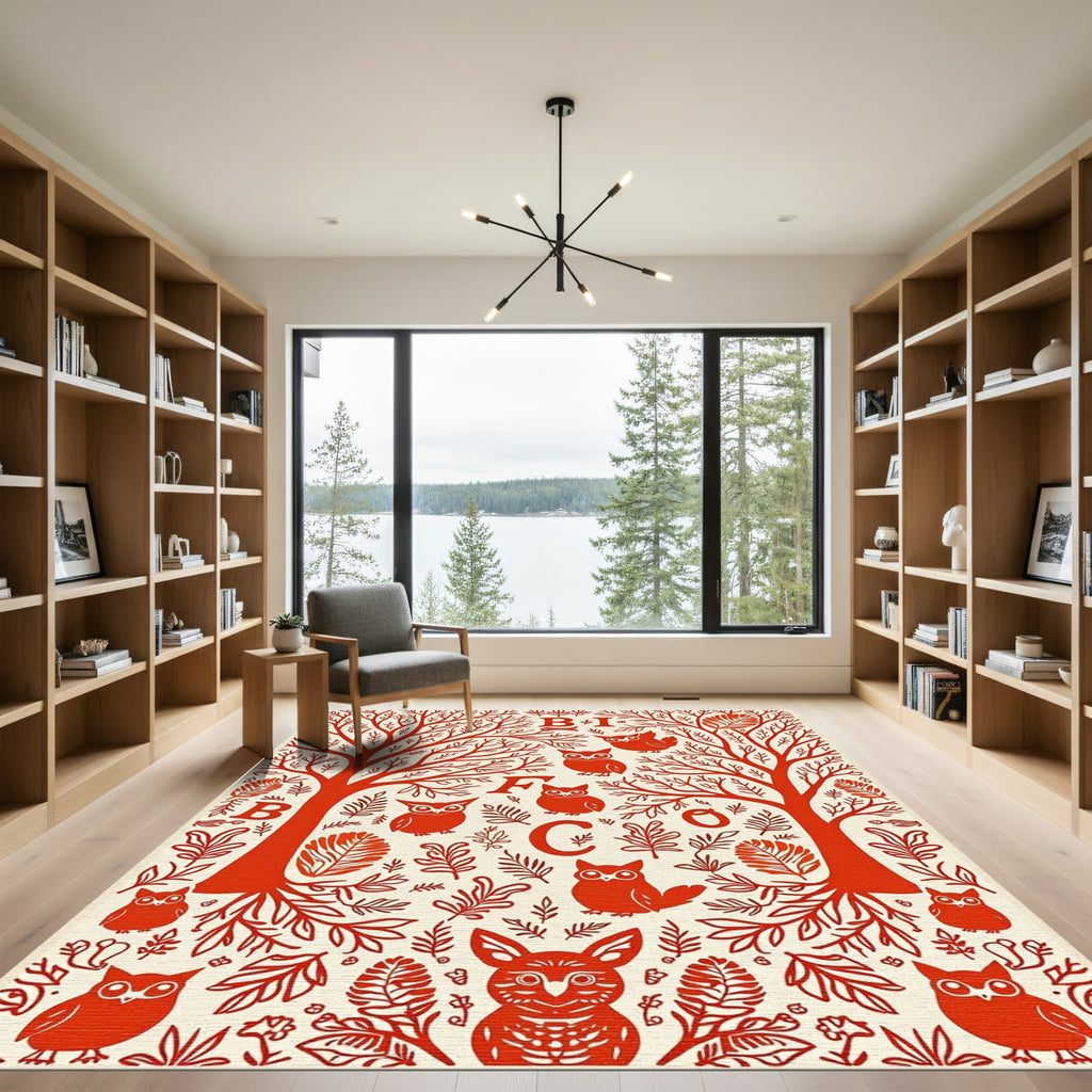 Red Owl Woodland Tree Alphabet Rug