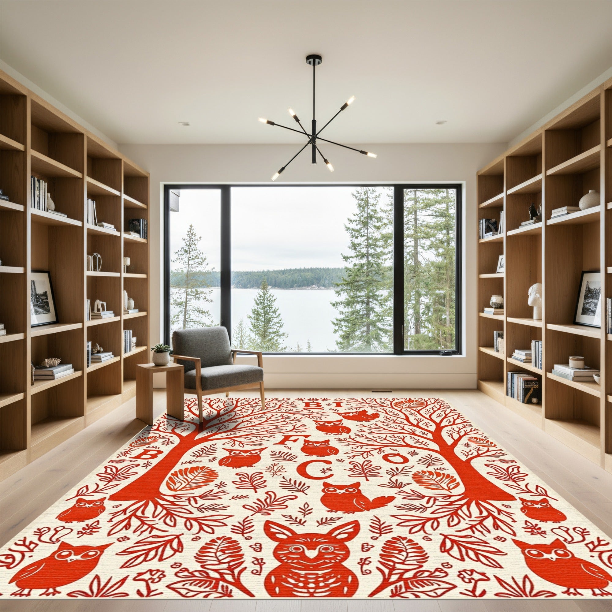Red Owl Woodland Tree Alphabet Rug