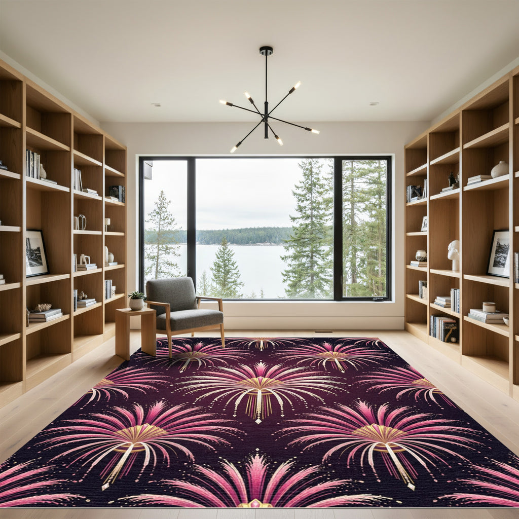 Radiant Pink Gold Art Deco Fan Rug