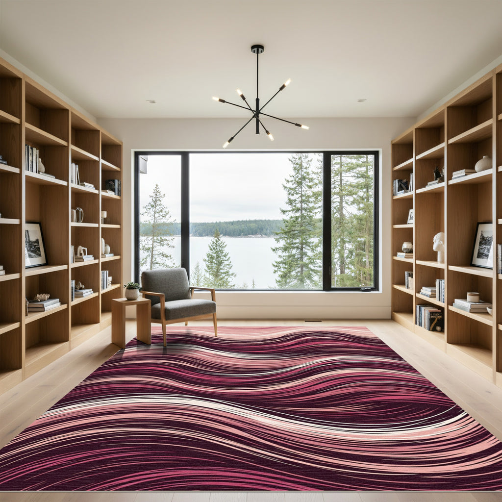 Crimson Pink Flowing Wave Rug