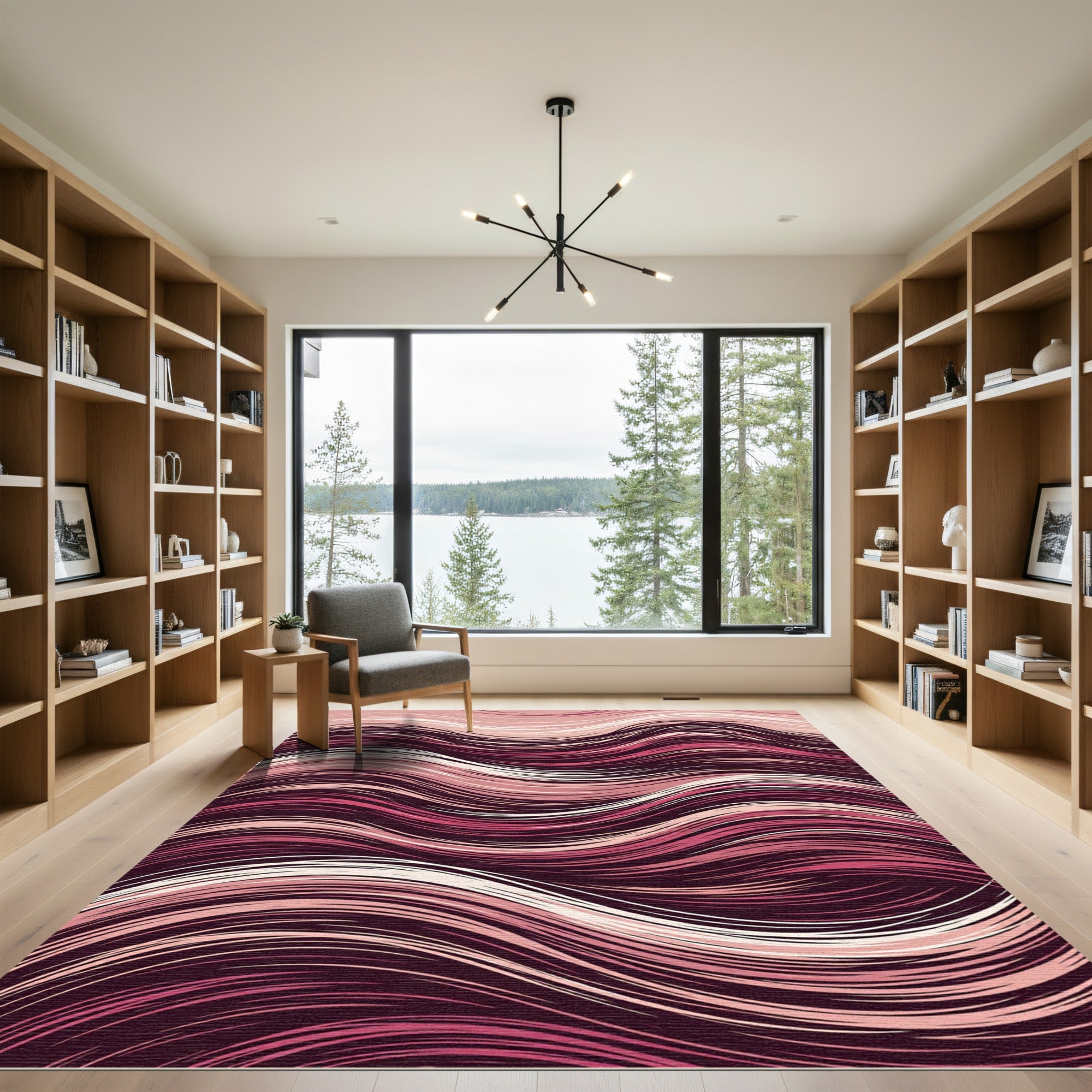 Crimson Pink Flowing Wave Rug